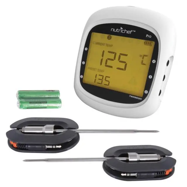 Alt view image 5 of 11 - smart bluetooth bbq grill thermometer  upgraded stainless dual probes safe to leave in outdoor barbecue meat smoker  wireless remote alert ios android phone wifi app  nutrichef pwirbbq80