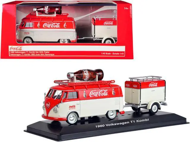 Alt view image 2 of 10 - 1960 Volkswagen T1 Kombi Van with Trailer Red and Cream "Coca Cola" 1/43 Diecast Model Car by Motorcity Classics