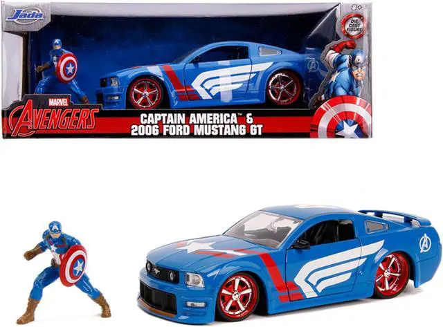 Alt view image 4 of 8 - 2006 Ford Mustang GT with Captain America Diecast Figurine "Avengers" "Marvel" Series 1/24 Diecast Model Car by Jada