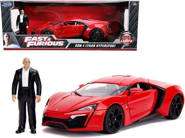 Alt view image 2 of 8 - Lykan Hypersport Red with Lights and Dom Figurine "Fast & Furious" Movie 1/18 Diecast Model Car by Jada