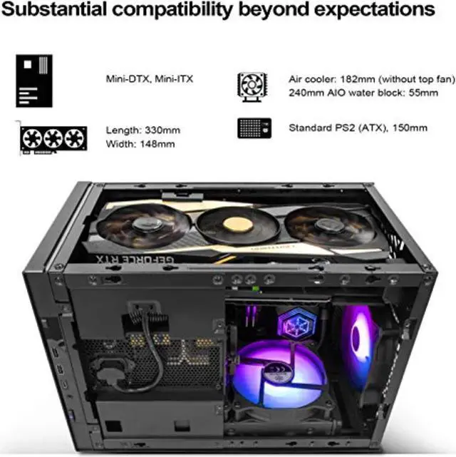 Alt view image 3 of 12 - Black, Aluminum outer shell, steel body, Small form factor chassis with 23.5,32.5"drive bay, support mini-ITX/Mini DTX motherboard , 2USB 3.0 Type A, 1USB3.1 Gen 2 Type C, 112025 PWM Fan