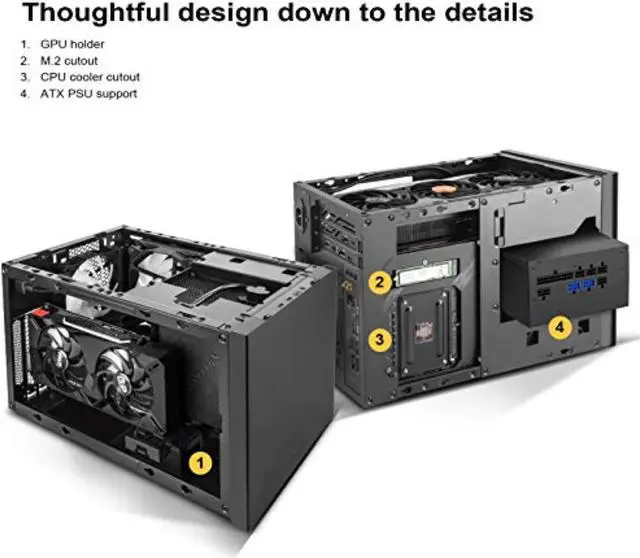 Alt view image 4 of 12 - Black, Aluminum outer shell, steel body, Small form factor chassis with 23.5,32.5"drive bay, support mini-ITX/Mini DTX motherboard , 2USB 3.0 Type A, 1USB3.1 Gen 2 Type C, 112025 PWM Fan