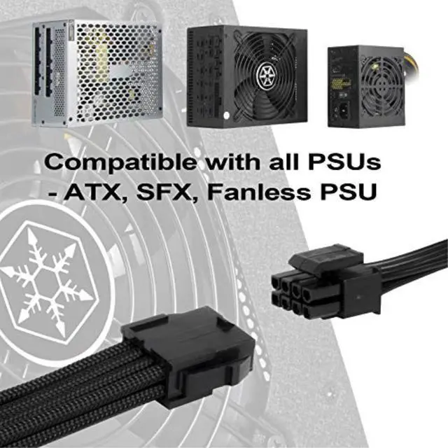 Alt view image 4 of 14 - SST-PP07E-EPS8B,  4+4 pin black sleeve extension cable, 18AWG, black cable comb x 4