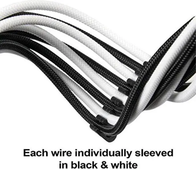 Alt view image 2 of 14 - SST-PP07E-PCIBW,  6+2pin black-white sleeve extension cable, 18AWG, black cable comb x 4