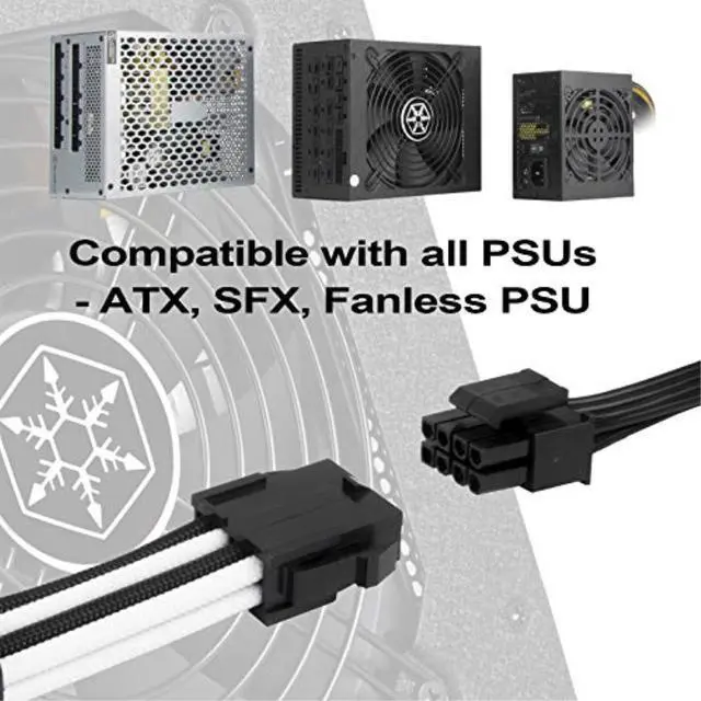 Alt view image 4 of 14 - SST-PP07E-EPS8BW,  4+4 pin black-white sleeve extension cable, 18AWG, black cable comb x 4