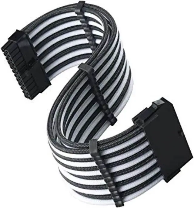 Main image of SST-PP07E-MBBW,  24pin black-white sleeve extension cable, 18AWG, black cable comb x 4