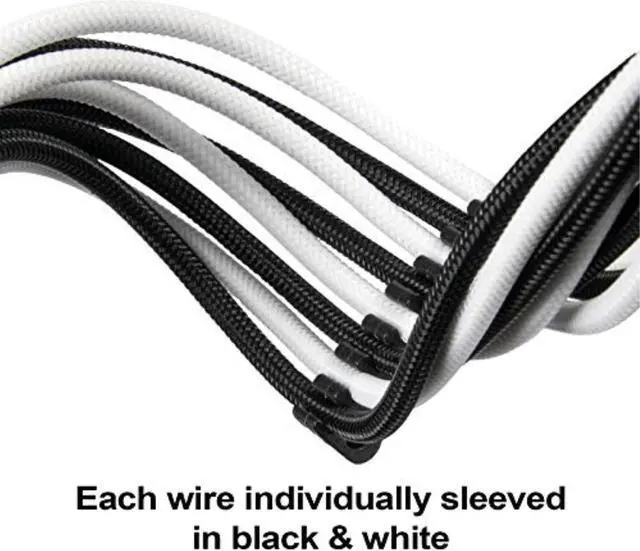 Alt view image 2 of 14 - SST-PP07E-MBBW,  24pin black-white sleeve extension cable, 18AWG, black cable comb x 4