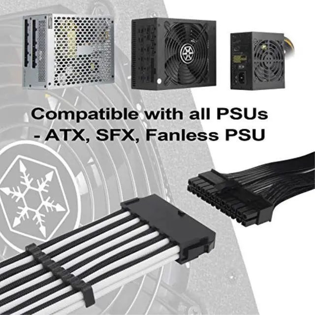 Alt view image 4 of 14 - SST-PP07E-MBBW,  24pin black-white sleeve extension cable, 18AWG, black cable comb x 4