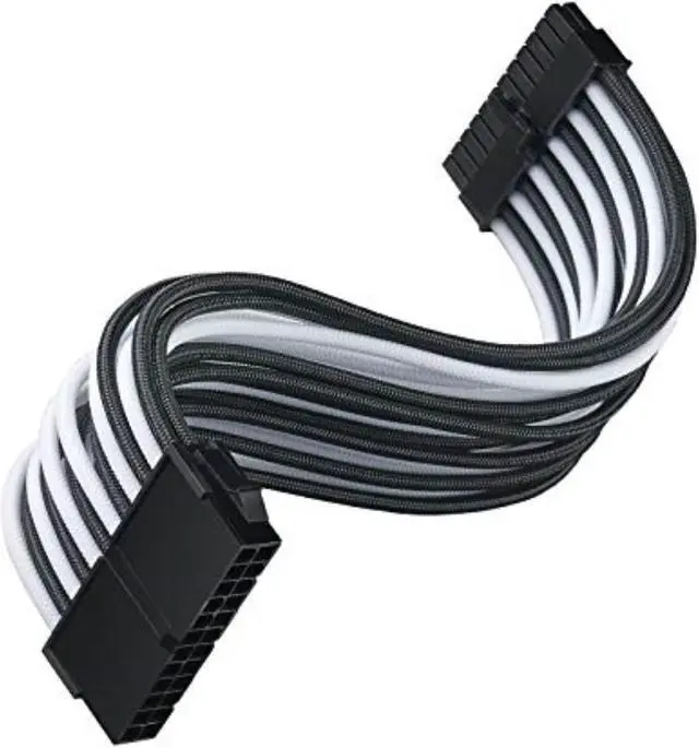 Alt view image 5 of 14 - SST-PP07E-MBBW,  24pin black-white sleeve extension cable, 18AWG, black cable comb x 4