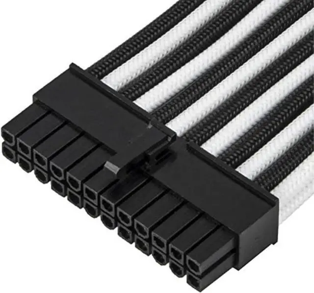 Alt view image 6 of 14 - SST-PP07E-MBBW,  24pin black-white sleeve extension cable, 18AWG, black cable comb x 4