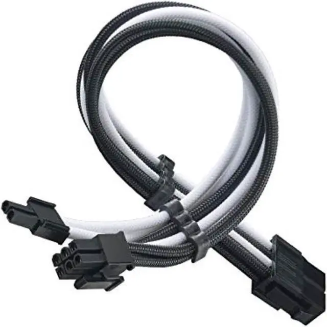 Main image of SST-PP07E-PCIBW,  6+2pin black-white sleeve extension cable, 18AWG, black cable comb x 4