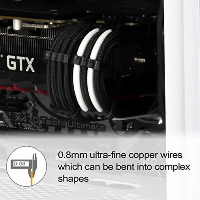 Alt view image 3 of 14 - SST-PP07E-PCIBW,  6+2pin black-white sleeve extension cable, 18AWG, black cable comb x 4