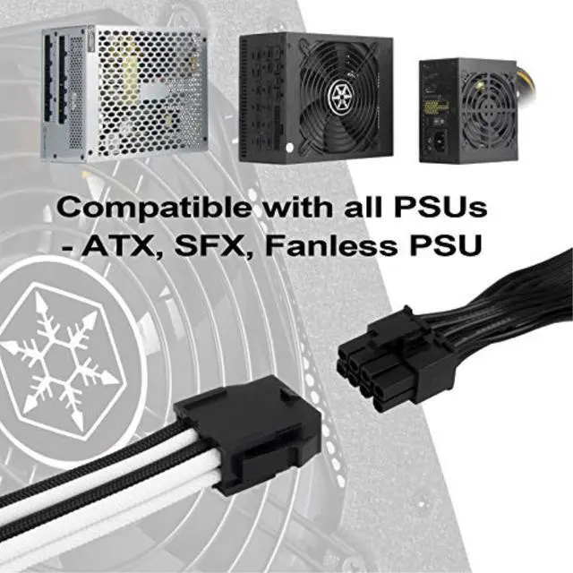 Alt view image 4 of 14 - SST-PP07E-PCIBW,  6+2pin black-white sleeve extension cable, 18AWG, black cable comb x 4