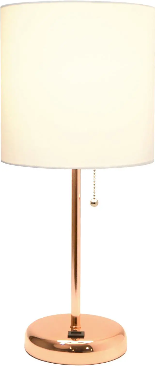 Alt view image 2 of 16 - LimeLights Rose Gold Stick Lamp with USB charging port and Fabric Shade, White