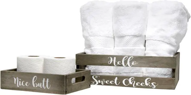 Alt view image 17 of 20 - Elegant Designs Three Piece Decorative Wood Bathroom Set, Small, Cheeky  (1 Towel Holder, 1 Frame, 1 Toilet Paper Holder)