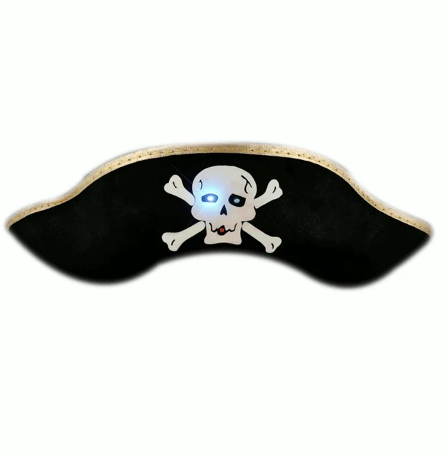 Main image of Light Up Black Pirate Hat with Blinking Skull