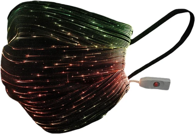 Main image of USB Fiber Optic Light Up Multicolor Face Mask in Black Rectangle Fabric