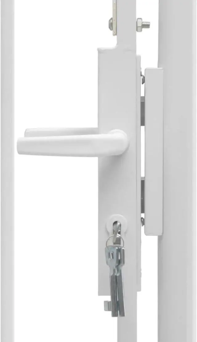Alt view image 7 of 12 - vidaXL Fence Gate Metal Fence Post Garden Gate for Outdoor Patio Steel White
