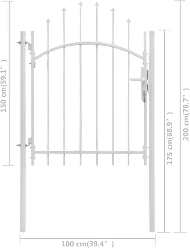 Alt view image 8 of 12 - vidaXL Fence Gate Metal Fence Post Garden Gate for Outdoor Patio Steel White