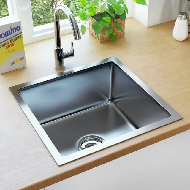 Alt view image 6 of 17 - vidaXL Kitchen Sink Undermount Sink with Strainer Stainless Steel Sink Square