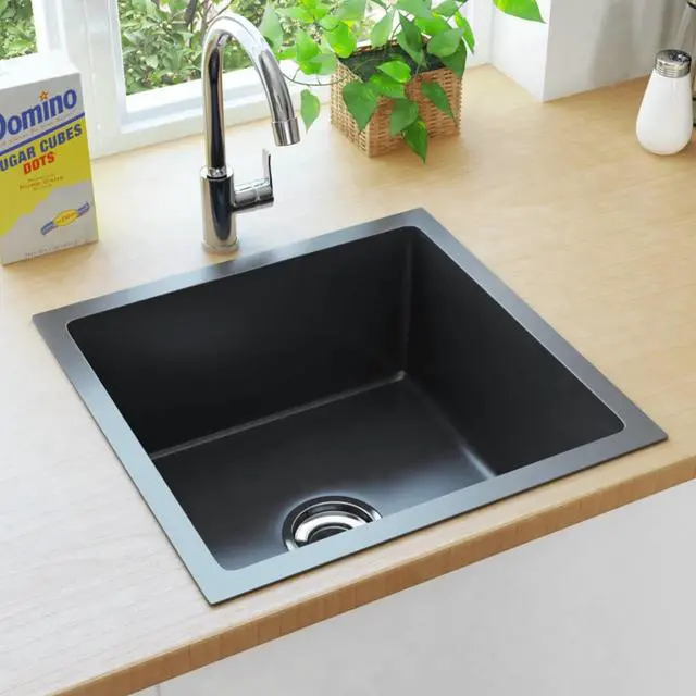 Alt view image 7 of 19 - vidaXL Kitchen Sink Undermount Sink with Strainer Black Stainless Steel Sink