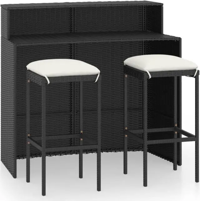 Main image of vidaXL 3 Piece Garden Bar Set with Cushions Black