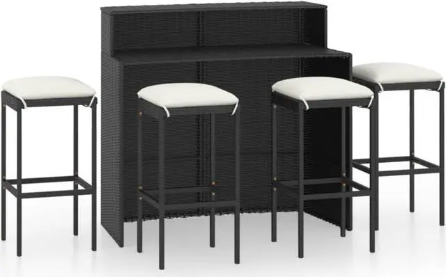 Main image of vidaXL 5 Piece Garden Bar Set with Cushions Black