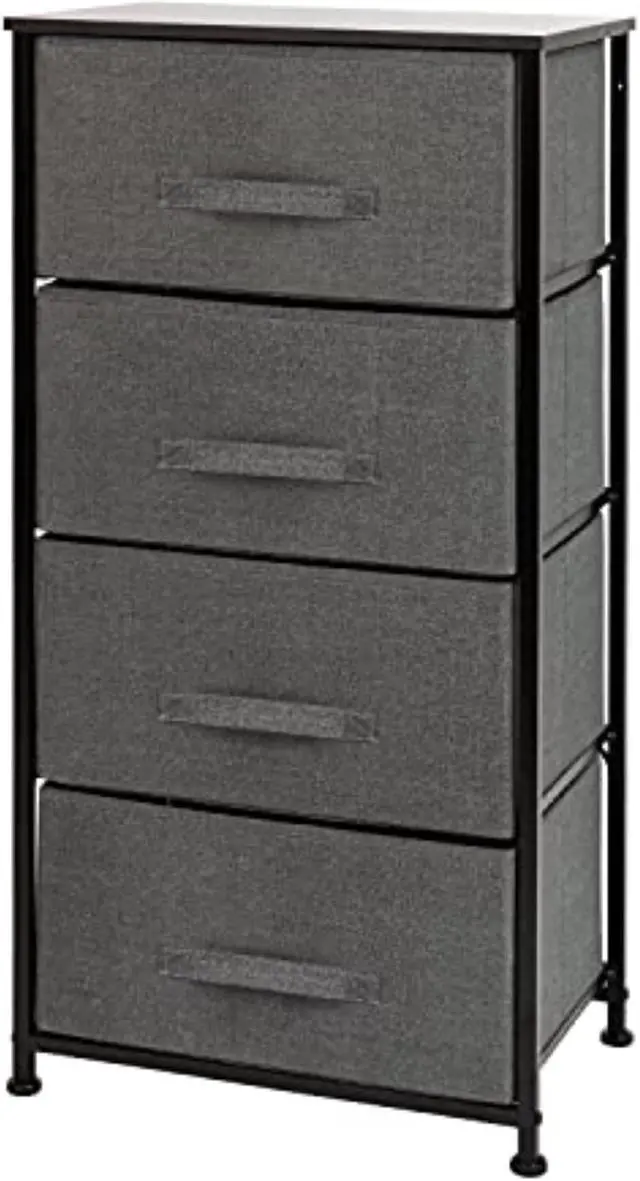 Alt view image 15 of 20 - 4 Drawer Wood Top Black Cast Iron Frame Vertical Storage Dresser with Dark Gray Easy Pull Fabric Drawers