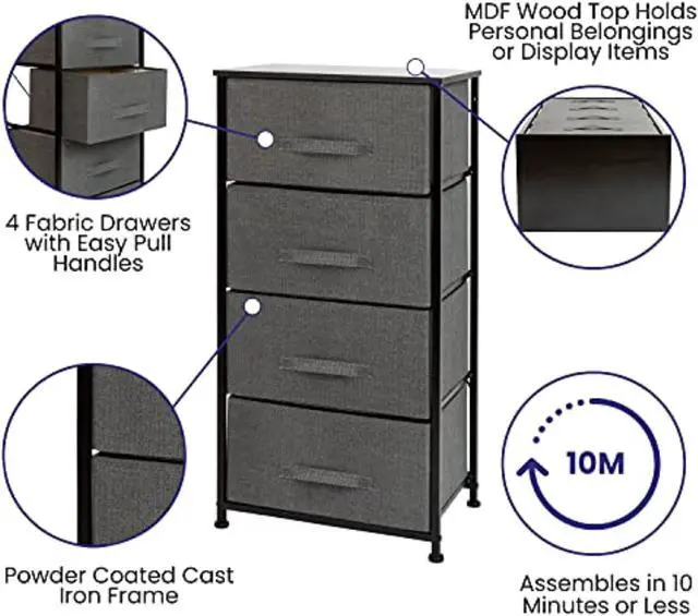 Alt view image 18 of 20 - 4 Drawer Wood Top Black Cast Iron Frame Vertical Storage Dresser with Dark Gray Easy Pull Fabric Drawers