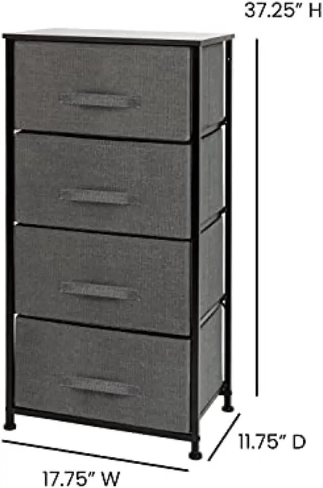 Alt view image 19 of 20 - 4 Drawer Wood Top Black Cast Iron Frame Vertical Storage Dresser with Dark Gray Easy Pull Fabric Drawers
