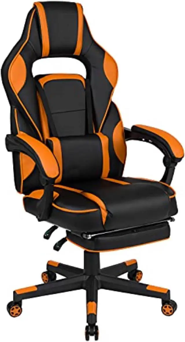 Alt view image 8 of 20 - Flash Furniture X40 Ergonomic LeatherSoft Swivel Gaming Massaging Chair Black/Orange (CH00288OR)
