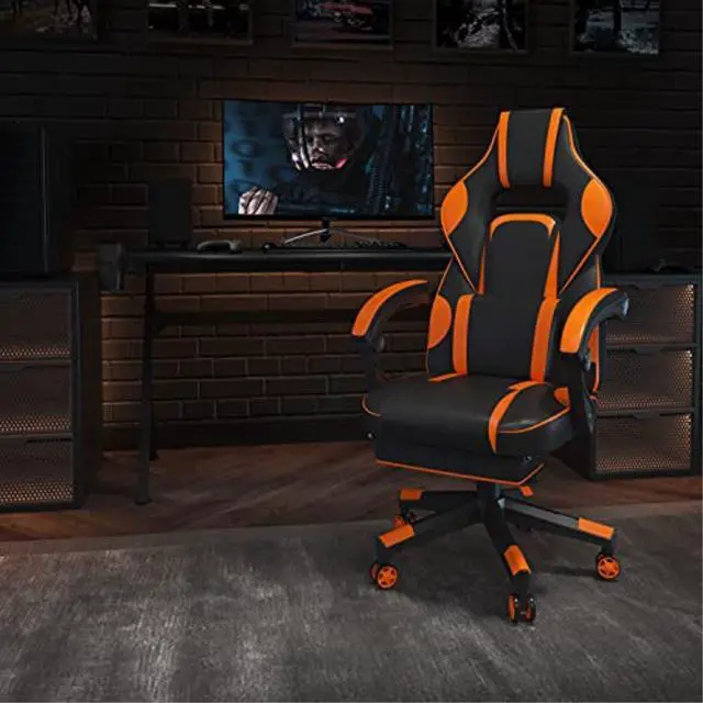 Alt view image 9 of 20 - Flash Furniture X40 Ergonomic LeatherSoft Swivel Gaming Massaging Chair Black/Orange (CH00288OR)