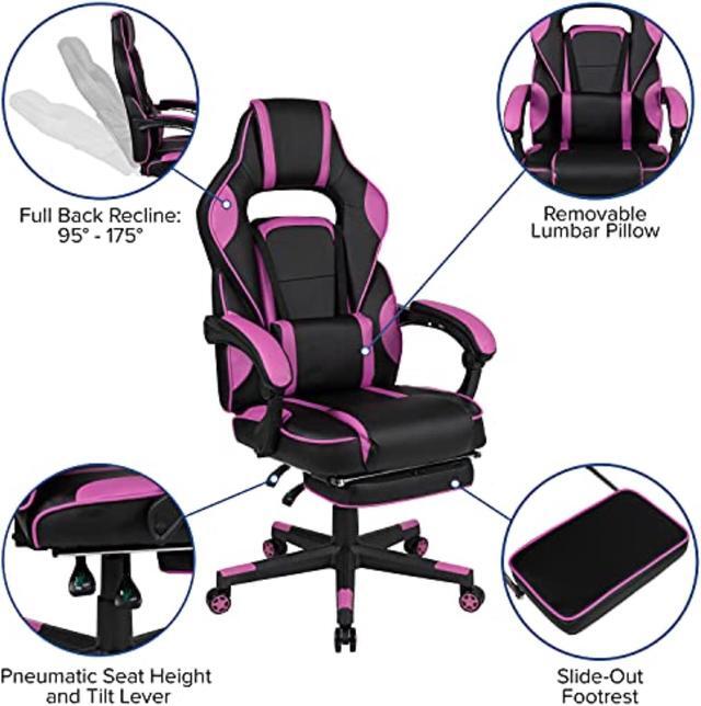 Alt view image 12 of 20 - Flash Furniture X40 Ergonomic LeatherSoft Swivel Gaming Massaging Chair Black/Purple (CH00288PR)