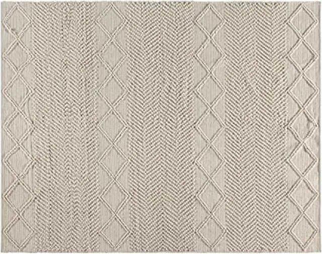 Alt view image 10 of 19 - 8' x 10' White & Ivory Geometric Design Handwoven Area Rug - Wool/Polyester/Cotton Blend