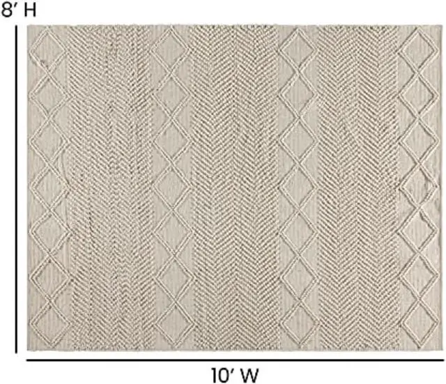 Alt view image 12 of 19 - 8' x 10' White & Ivory Geometric Design Handwoven Area Rug - Wool/Polyester/Cotton Blend