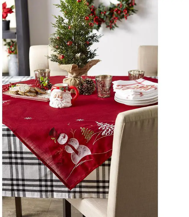 Alt view image 4 of 5 - DII Embroidered Snowman Table Topper 40x40