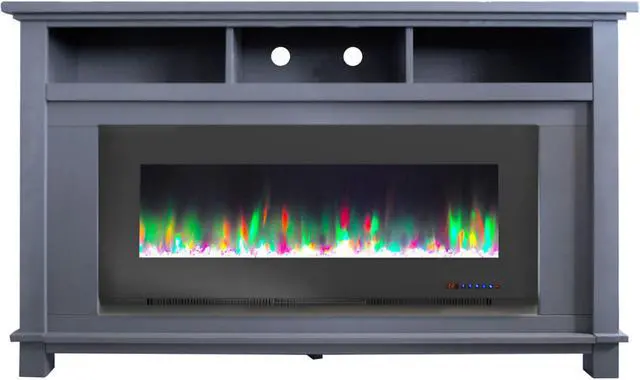 Alt view image 2 of 2 - Cambridge CAM5735-1SBL Electric Fireplace Tv Stand in Slate Blue with Color-Changing LED Flames & Crystal Rock Display