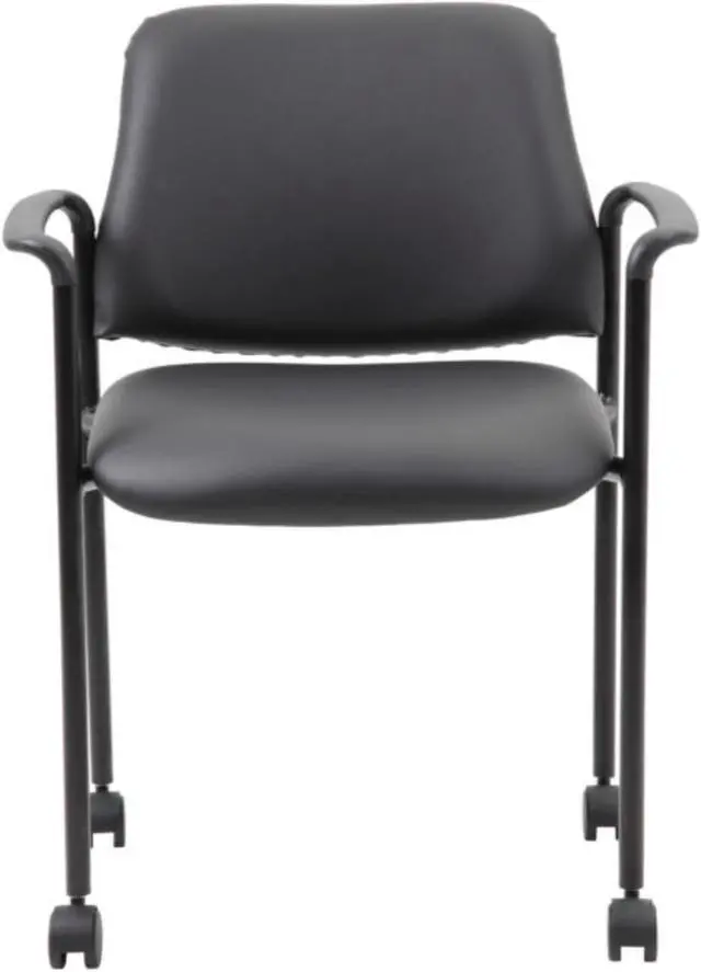 Alt view image 2 of 6 - Boss Square Back  Diamond Stacking Chair W/Arm In Black Caressoft