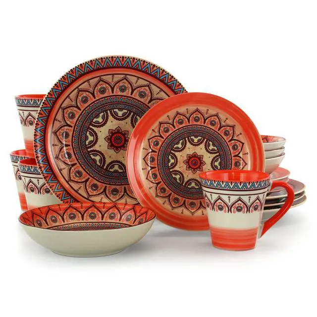 Alt view image 2 of 2 - Elama Zen Rust Mozaik 16 Piece Dinnerware Set