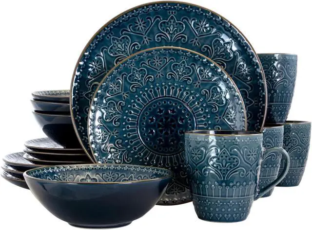 Alt view image 2 of 9 - Elama  Deep Sea Mozaic 16 Piece Luxurious Stoneware Dinnerware with Complete Setting for 4