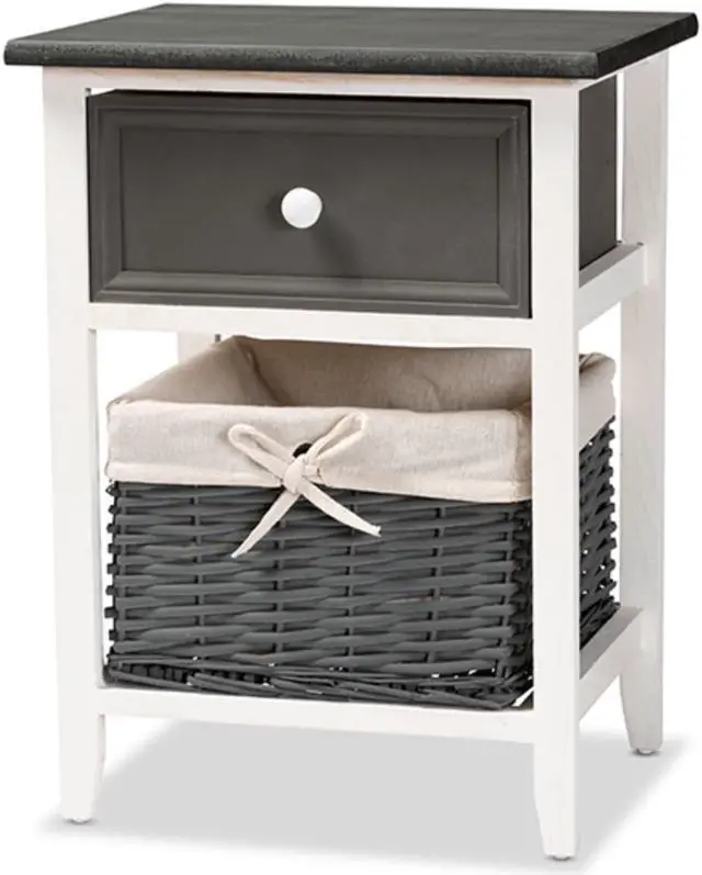 Main image of Baxton Studio Shadell Modern Transitional Two-Tone Dark Grey and White Finished Wood 1-Drawer Storage Unit with Basket