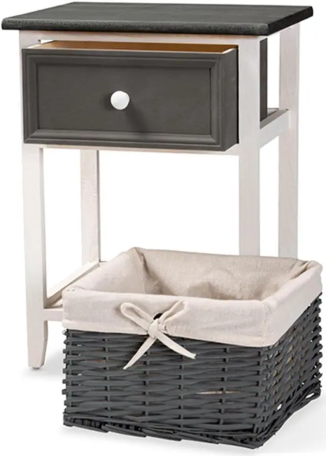 Alt view image 2 of 20 - Baxton Studio Shadell Modern Transitional Two-Tone Dark Grey and White Finished Wood 1-Drawer Storage Unit with Basket