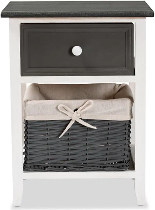 Alt view image 3 of 20 - Baxton Studio Shadell Modern Transitional Two-Tone Dark Grey and White Finished Wood 1-Drawer Storage Unit with Basket