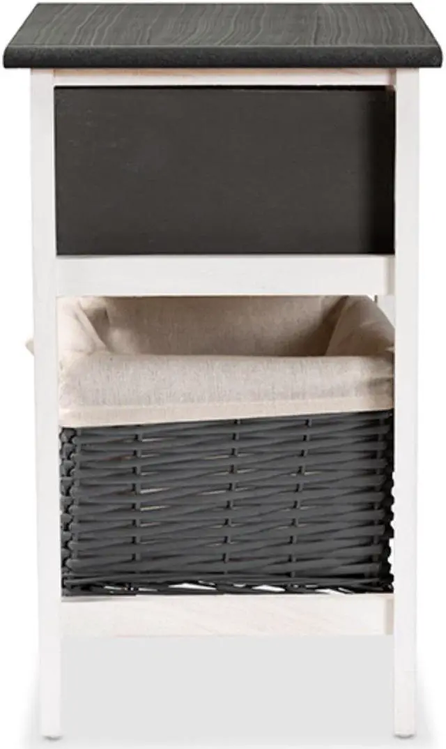 Alt view image 4 of 20 - Baxton Studio Shadell Modern Transitional Two-Tone Dark Grey and White Finished Wood 1-Drawer Storage Unit with Basket