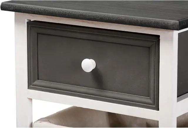 Alt view image 5 of 20 - Baxton Studio Shadell Modern Transitional Two-Tone Dark Grey and White Finished Wood 1-Drawer Storage Unit with Basket