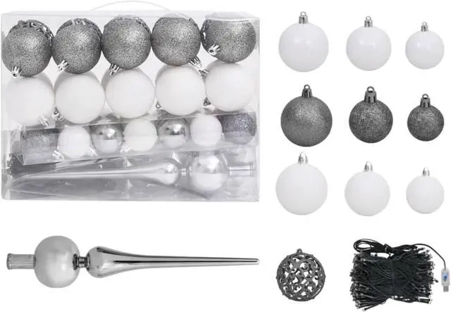 Alt view image 6 of 13 - vidaXL Artificial Christmas Tree with LEDs&Ball Set White 47.2"
