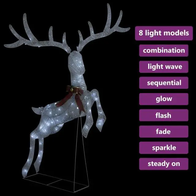 Alt view image 7 of 17 - vidaXL Christmas Flying Reindeer Pre-Lit Christmas Lighting White Cold White