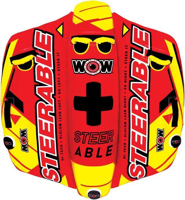 Alt view image 6 of 6 - WOW Watersports 19-1090 Steerable 1 to 2 Person Towable Tube with Handles, Red