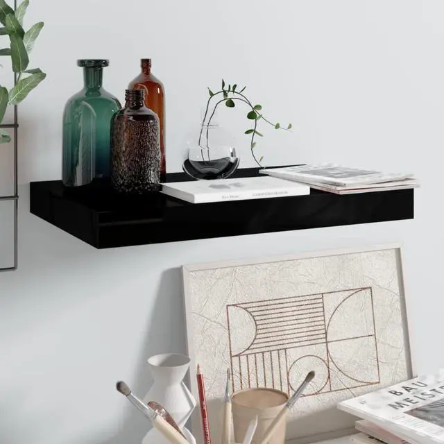 Main image of vidaXL Floating Wall Shelf High Gloss Black 15.7"x9.1"x1.5" MDF