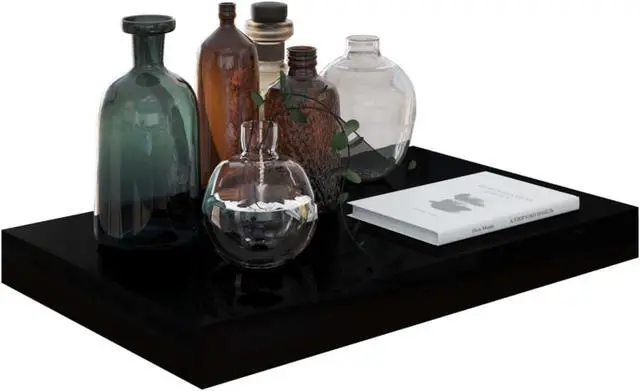 Alt view image 3 of 17 - vidaXL Floating Wall Shelf High Gloss Black 15.7"x9.1"x1.5" MDF